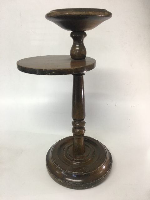 ASHTRAY, Smokers Stand - Wooden Pedestal w Side Table